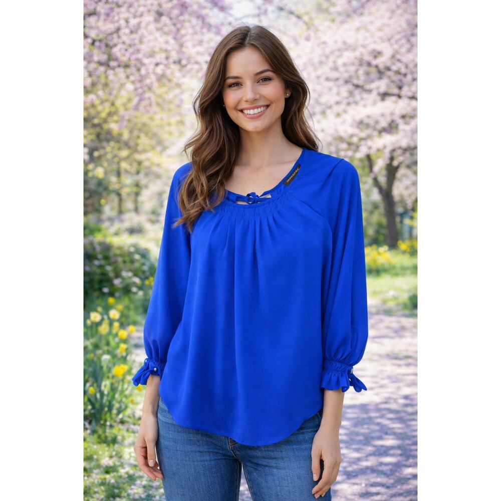 Banana Republic Royal Blue Keyhole Back Blouse Medium Keyhole Back Elevated Chic